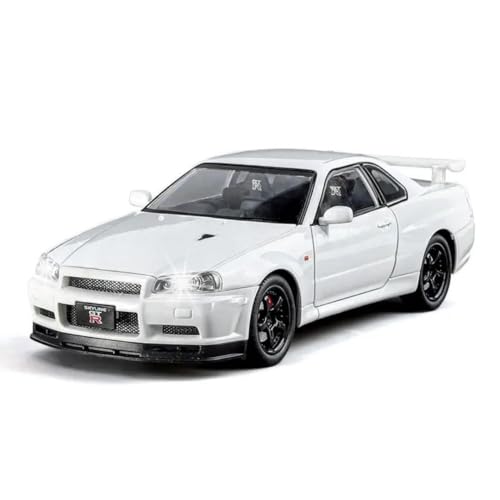 Image of 1:24 Scale Nissaan Skyline R-34 Model Alloy Metal Pull Back Toy car for Kids with Openable Doors & Light, Music Toy Vehicle for Kids(1:24 Nissaan Skyline R-34 (White))