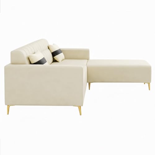 Image of SOCOZI Anton 3 Seater Modular L Shape Sofa Set with Ottoman |Premium Leatherette Fabric with Golden Metal Legs | Modern Design | Plush Comfort Cushions for Living Room (Cream Leatherette)