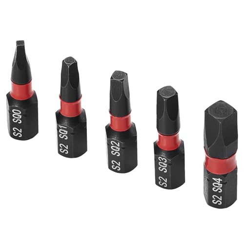 ColumPRO 5PCS Robertson Square Drive Bits, Premium S2 Alloy Steel Square Drill Bit Set, Size # 0,1,2,3,4, 1/4 Inch Hex Shank, 1 inch Long