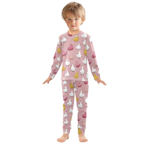 Pajama Sets Long Sleeve Ducks Colorful Cartoon Pattern Soft Comfy Sleepwear 2 Piece PJS 3-8T2