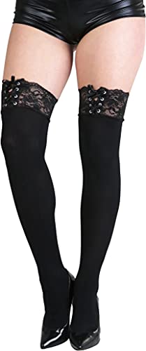 Image of ToBeInStyle Women's Spandex Double Weaves Thigh Hi With Lace Up Lace Top