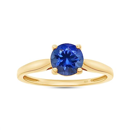 AFFY Round Cut Simulated Blue Sapphire Solitaire Ring in 14k Gold Over Sterling Silver (1 Ct)