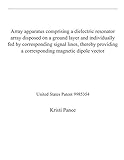  Array apparatus comprising a dielectric resonator array disposed on a ground layer and individually fed by corresponding signal lines, thereby ... dipole vector: United States Patent 9985354