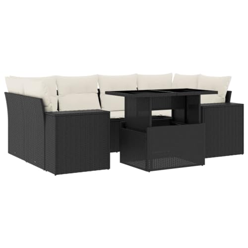 HFXHIJXQ Juego de muebles de jardín de ratán sintético negro con mesa de cristal regulable en altura, 100 x 55 cm, resistente a los rayos UV, resistente a la intemperie, ahorro de espacio, juego de