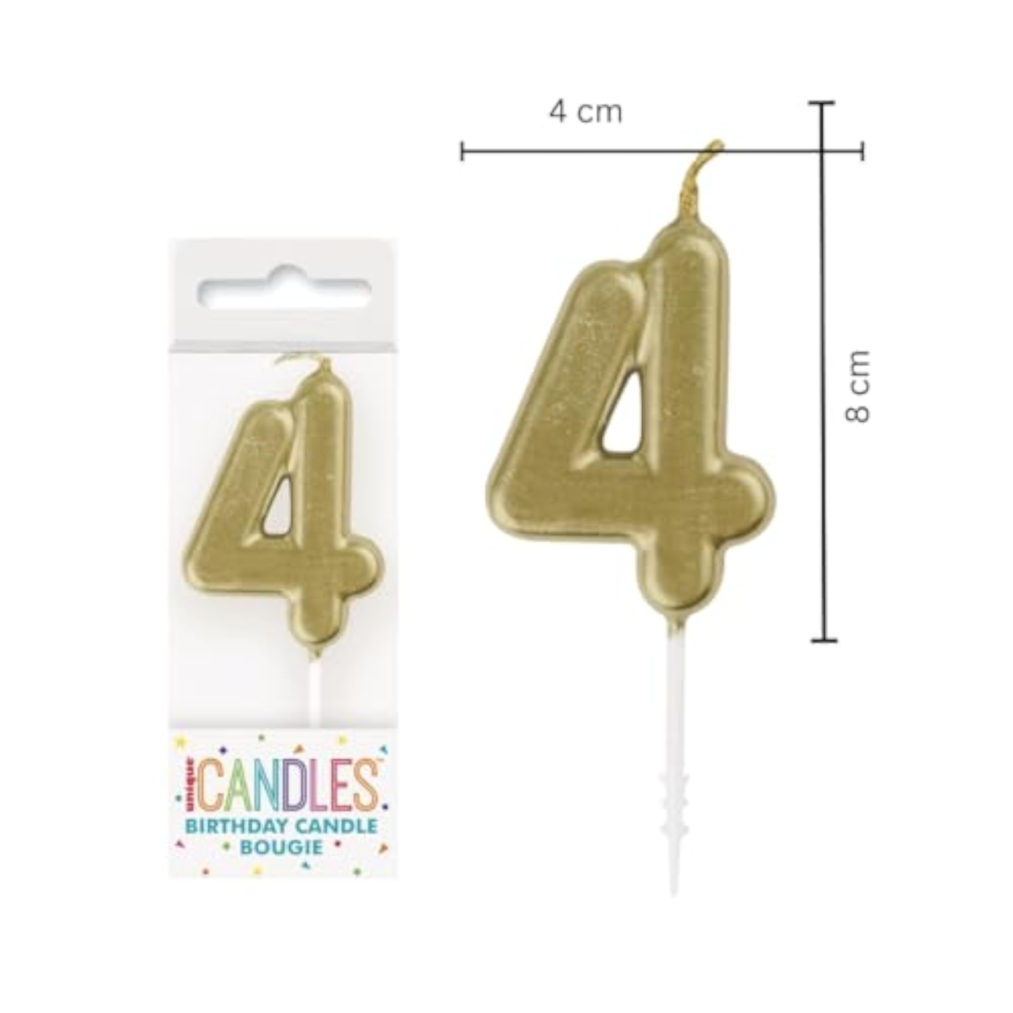 Mini Metallic Gold Number 4 Pick Birthday Candle