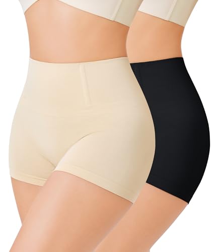 Nebility 2 Piece Slip Shapewear Shorts for Under Dresses Smooth Seamless Shaping Boyshorts Panties