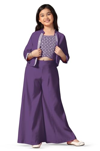 Image of Fashion Dream Girl's Silk Blend Ethnic Top and Palazzo Set |Kids Salwar Suit Set|Indo Western Set