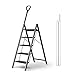 Wielofunkcyjna lekka drabina jodełka składana drabina domowa wysoka stołek z podłokietnikiem teleskopowym, białym/czarnym (Color : Black color, Size : 5-step ladder)