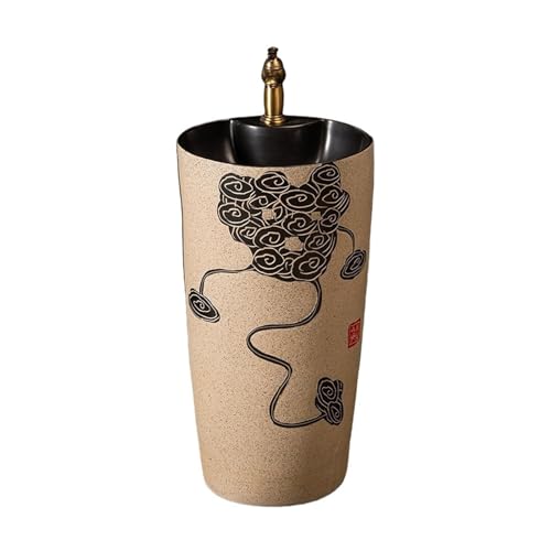 Classique Lavabo sur pied intégré en céramique avec robinet et kit de vidange for salle de bain, cour, balcon Pratique