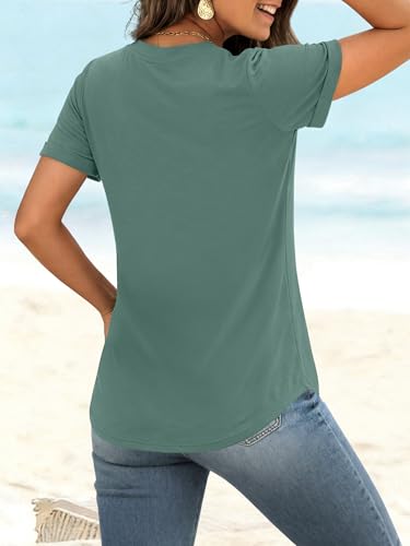 Image of ANRABESS Womens Short Sleeve V Neck Tops Summer Casual T-Shirts Blouses 2026 Spring Trendy Beach Vacation Clothes