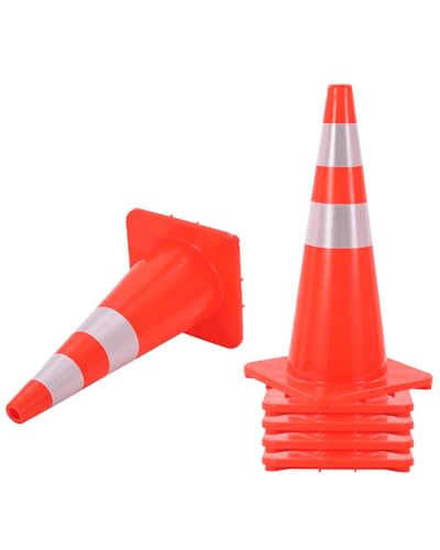 6-Pack 28" Traffic Cones with Reflective Collars & PVC Base, Orange Safety Cones for Road Parking, Construction, Home Use