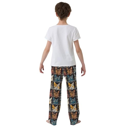 Cat Pajamas Bottoms with Pockets Comfy Pjs Sleepwear Elastic Waistband Pajamas Pants Lounge Pants for 6-14 Years3