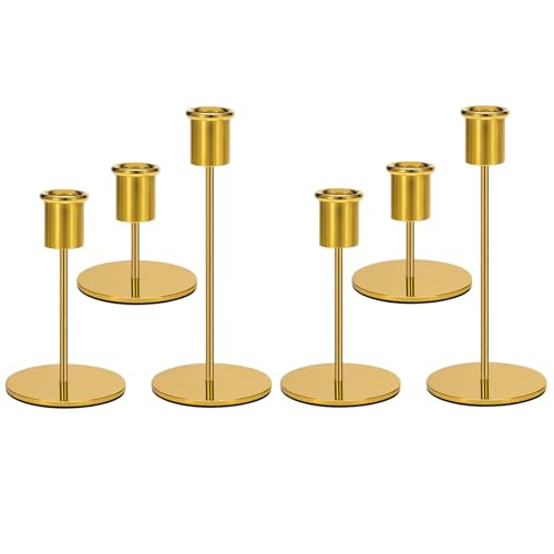 Anndason 6 PCS Gold Candlestick Holders Candle Holder Taper Candle Holders Candle Holders Decorative Candlestick Holder for Home Decor, Wedding, Dinning, Party, Anniversary (Gold)