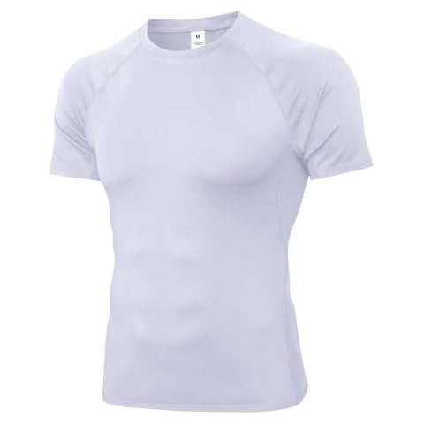 WRAGCFM White Mens Compression Shirt Short Sleeve Athletic Tops Cool Dry Running Undershirts Baselayer Sports Gym T-Shirt Cover