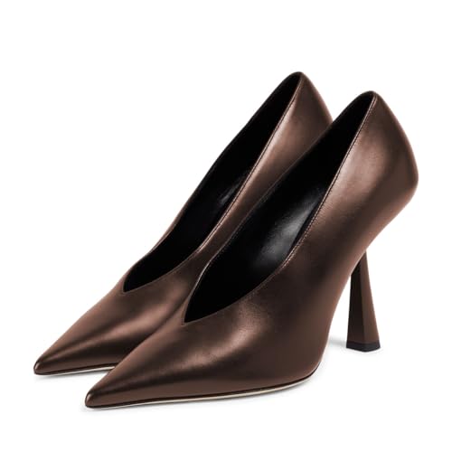 miss left Women's Classic V-Cut Closed Pointed Toe Pumps Slip On High Heel Elegant Daily Office Evening Dress Shoes Size 4-16 US3