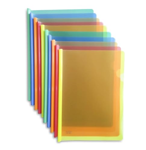 Image of ANG Plastic Strip File Folder for Document Sliding Bar Report Covers,30 Sheet Capacity, Transparent Resume Presentation File Folders Organizer Binder for A4 Size Paper Patti File (Multicolor, 10)