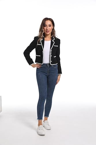 Cropped Tweed Blazer Jackets for Women Elegant Slim Business Casual Knit Blazer Jackets4