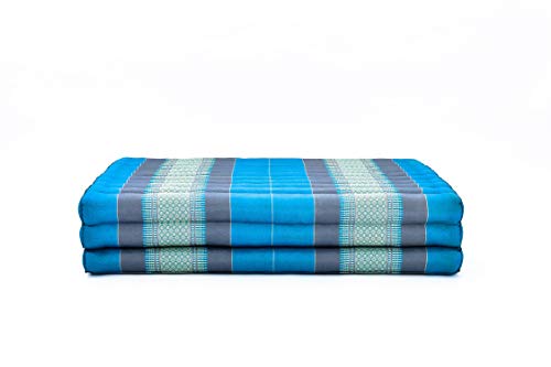 Image of Leewadee Trifold Mattress XL - Comfortable Thai Massage Pad, Foldable Relaxation Floor Mattress Filled with Kapok, Perfect to Use as a Sleeping Mat 79 x 39 inches, Light Blue
