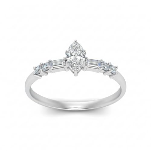 Image of 925 Sterling Silver Marquise Cut Simulated Diamond Vintage Classic Engagement Ring Wedding Band Matching Jewelry for Women, Promise Ring Set US Size 4-12