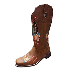 Tkukkwr Schoenen Laarzen Winterlaarzen voor Vrouwen MidShoes Cactus Dames Teen Laarzen Borduurwerk Mode Quadrate Kleur Vrouwen Laarzen Cowboy Laarzen