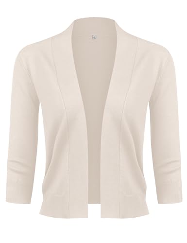 Image of URRU Women's Classic 3 /4 Sleeve Open Front Cropped Cardigan Sweater Lightweight Knit Short Shrugs
