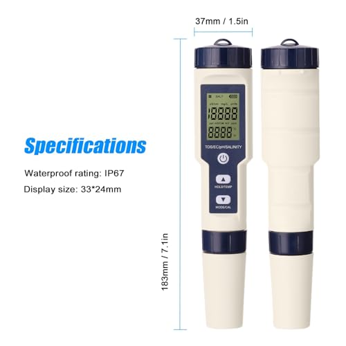 Testeur PH et testeur multifonction PH EC TDS salinité température pour analyse eau - 7