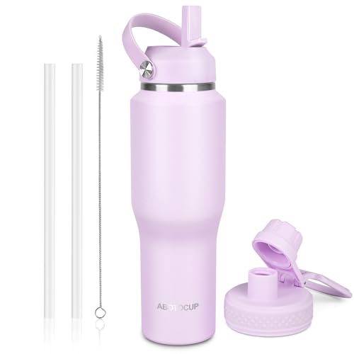 Image of ABOTOCUP 32oz Insulated Water Bottle, Fit in Any Car Cup Holder, Water Bottle with Straw Lids, Stainless Steel Insulated Water Flask Double Wall Leak-proof BPA Free to Keep Cold&Hot
