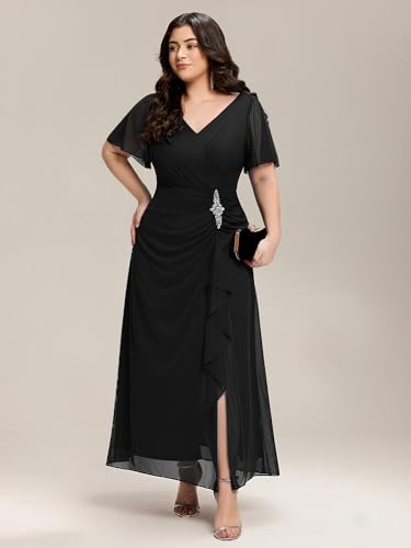 Ever-Pretty Plus Women's V-Neck Short Sleeves Chiffon Slit Rhinestone Maxi Plus Size Formal Mother of The Bride Dresses4
