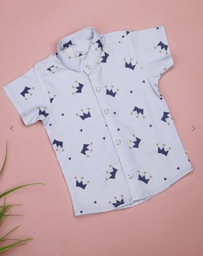 Image of Vikita Enterprise Kid Boy's Hosiery Cotton Blend Printed Cord Set with Mandarin Collar Short Sleeve Shirt and Side Pocket Elastic Waistband Closure Short Pant with Tie