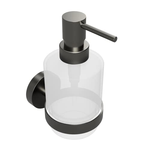 Nordholm Dispensador de jabón de cristal para montaje en pared en el baño y la cocina, botella para jabón líquido, detergente para cocina y gel de ducha, senador, gris metálico mate Cover