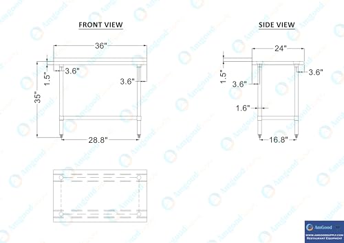 Image of AmGood Stainless Steel Work Table with 1.5 inch Backsplash | Metal Kitchen Food Prep Table | NSF (36 inch Long x 24 inch Deep)