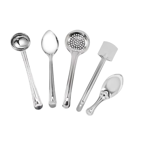 Image of Ajay's Shoppe Stainless Steel Kitchen Tool Set of 5 | Ladle, Skimmer, Turner, Rice Panja & Serving Spoon | Heavy Duty Food Grade Cooking & Serving Utensils | Rust Resistant
