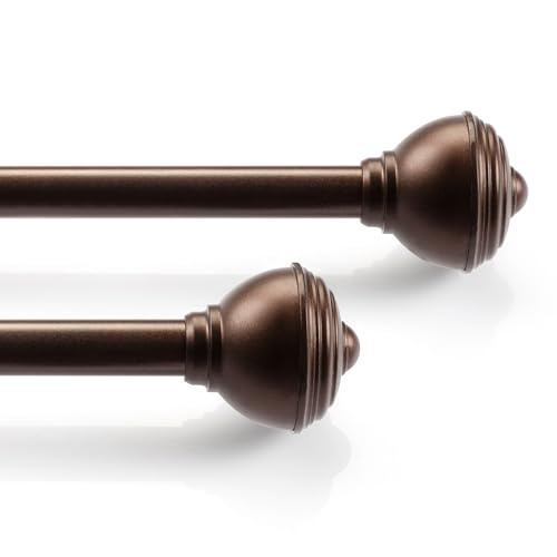 Image of Deco Window 2 Pc Extendable Curtain Rod for Doors & Windows, 16mm Diameter, 28 inch-48 inch Adjustable Length, Iron Telescopic Rod with Round Finials, Brown Oil Rubbed