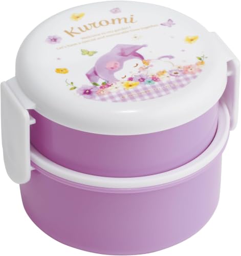 Skater ONWR1-A Round Bento Box, 16.9 fl oz (500 ml), 2 Tiers with Fork, Made in Japan, Sanrio, Chromi, Pastel Vivid Watercolor Flowers, Girls,