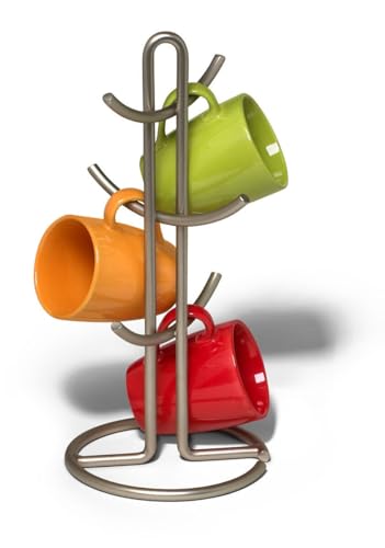 Spectrum Euro 6-Mug Holder for Storage and Organization of Coffee and Tea Mugs Satin Nickel