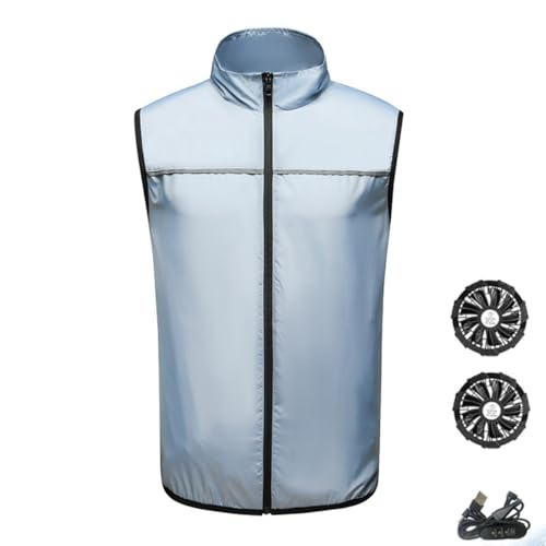 Chaleco con Ventilador de Refrigeración, Ropa con Aire Acondicionado Trabajo al Aire Libre, Chaleco de Enfriamiento para Verano Exterior(Silver,L)