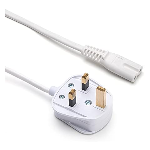 UK White C7 Figure 8 Power Lead, White 2 Pin power cable Compatible with Printers, LED LCD Smart TV Monitor, PC, Laptop Chargers, PS4, Xbox One S/X Figure 8 white Power Cable Cord Cover