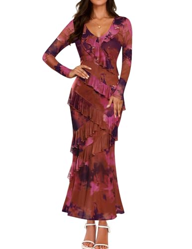 ZESICA Women's Fall Floral Long Sleeve Maxi Dress 2026 Boho