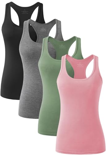 vislivin Workout Tanktops für Damen Racerback Yoga Tanks Basic Sportliche Activewear-4er Pack Schwarz/Dunkelgrau/Armeegrün/Rosa M
