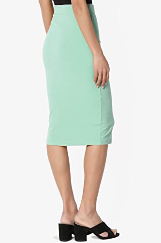 TheMogan Women's Basic Comfort Stretch Cotton Elastic High Waist Knee Midi Pencil Skirt4
