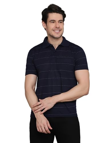 Image of INKKR Men's Striped Polo Neck Cotton Blend Multicolor T-Shirt