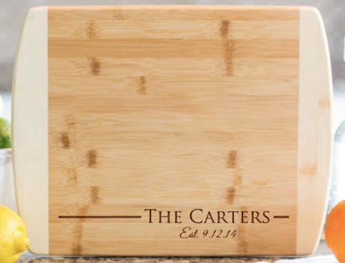 Personalized Cutting Board Wedding Gift for the Couple - Custom Cutting Board Wood Engraved (11" x 14" Two Tone Curved, Carter Design) - Bamboo Charcuterie Board - New Home Gift - Thumbnail 2