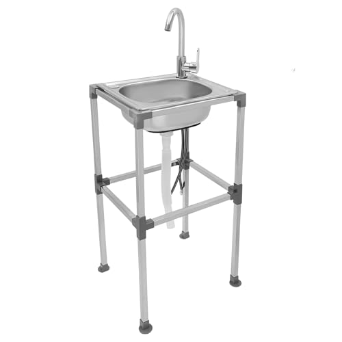 Fregadero móvil de cocina de acero inoxidable, fregadero independiente con grifo, fregadero para exteriores, lavabo de acero inoxidable para restaurante, lavandería, garaje (38 x 33 x 75 cm)