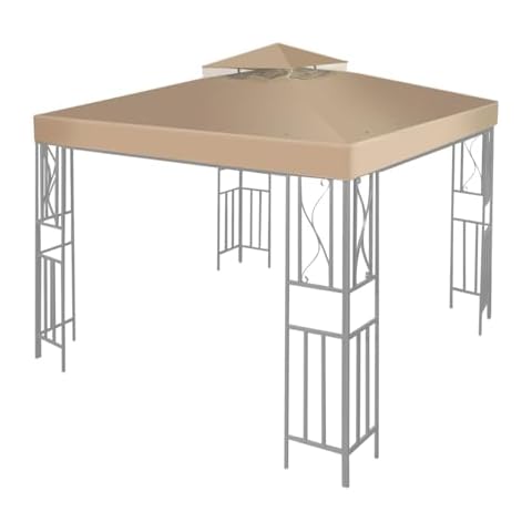 Flexzion 10'x10' Gazebo Replacement Canopy Top Cover (Beige) - Dual Tier with Plain Edge Polyester UV30 Water Resistant for Outdoor Garden Patio Pavilion Sun Shade Cover
