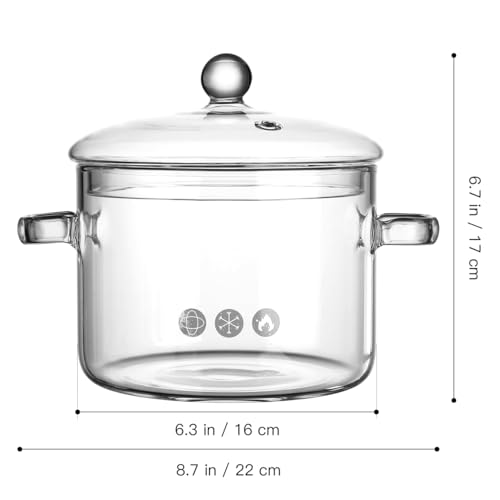 Yardwe Glass Pot, 2 Quarts Heat-Resistant Simmer Pot for Stove, Clear Glass Cooking Cookware for Potpourri, Pasta, Noodle, Soup, Milk, Tea