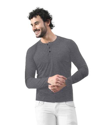 Image of Men's Long Sleeve Henley T-Shirt with Button Placket | Soft & Comfortable Casual Wear