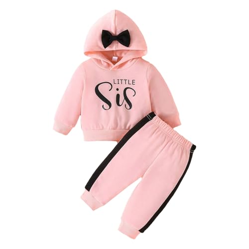 LUVCES - LUVCES Ensemble Bébé Fille Vetement Lettre Imprimée Teinture par Nouage Sweat à Capuche Tops+ Pantalon Tenue 2 Pièces Automne-hiver 2Pcs Little Sis rose 18-24 Mois - -9%