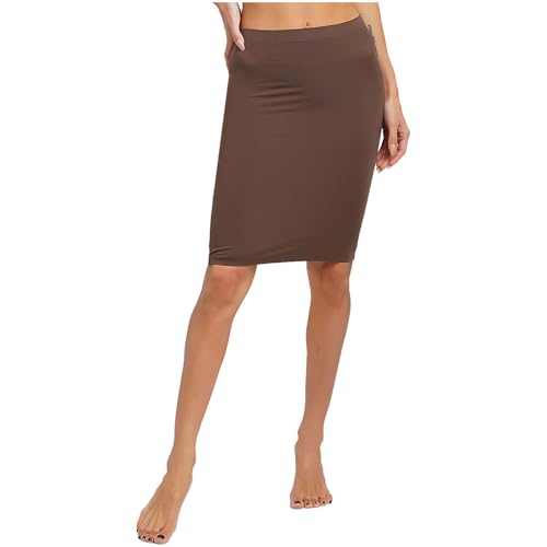 Sywiyi Falda de mujer hasta la rodilla, estrecha, corta, media falda, invisible, ropa interior para verano, marrón, L