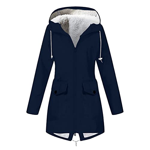 Fleecejacke Damen,Mantel Mit Kapuze Mantel Mit Fellkragen Armee Jacken Winter Softshelljacke Regenjacke Atmungsaktiv Bonprix Wintermantel Lodenweste Jackenharken Strickjacke(Marine-1, XL)