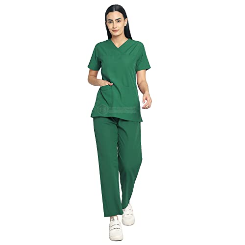 Image of IS IndoSurgicals Faux Wrap Scrub Suits for Doctors Women OT Dress (XXS, Bottle Green)